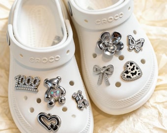 Set di ciondoli con fiocco di strass per zoccoli, ciondolo per scarpe in argento, ciondolo Jibbitz Y2K