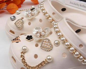 14Pcs Pearl Flower Shoe Charms Set, Elegant Pearl Clog Charms, Cute Floral Croc Accessories, Girly Shoe Decorations, Gift for Women