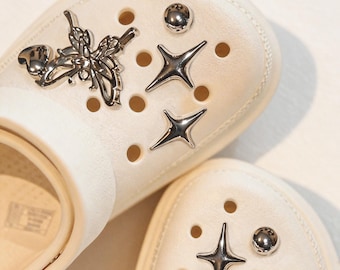 Colgante de mariposa plateada para zueco, juego de colgantes brillantes para zapatos, accesorios para zapatos Crocs