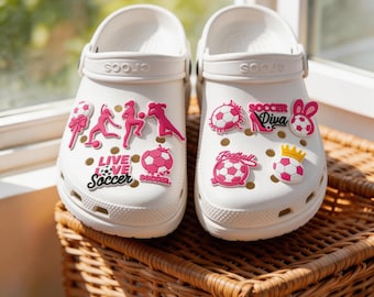 Adornos rosas para zuecos con forma de balón de fútbol / Adornos para zapatos de mamá activa / Aptos para zuecos y Crocs