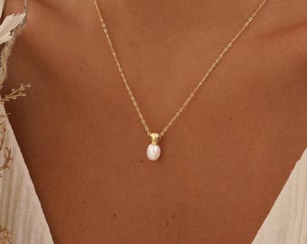 925 Sterling Silver Pearl Necklace, Real Pearl Pendent Necklace, Minimalist Pearl Necklace, Wedding Necklace, Bridesmaid Gift, Mom Necklace