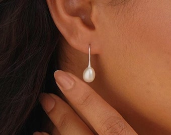 Natural Freshwater Pearl Ear Hooks, Single Pearl Earrings, Dropped Pearl Earrings, Wedding Jewellery, Bridesmaid Earrings, Birthday Gifts