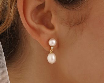 Freshwater Pearl Drop Earrings, Pearl Earrings for Women, Minimalist Earrings, Bridal Jewelry, Bridesmaid Gifts, Christmas Gift for Her