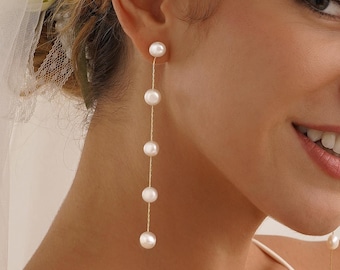 Dainty 3/4/5 Long Pearls Dangling Earrings, Natural Multiple Pearls Earrings, Bridal Earrings, Wedding Earrings, Bridesmaid Gifts for Mom