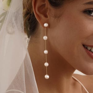 Dainty 3/4/5 Long Pearls Dangling Earrings, Natural Multiple Pearls Earrings, Bridal Earrings, Wedding Earrings, Bridesmaid Gifts for Mom