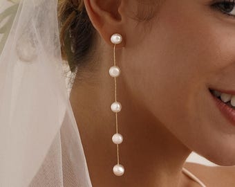Dainty 3/4/5 Long Pearls Dangling Earrings, Natural Multiple Pearls Earrings, Bridal Earrings, Wedding Earrings, Bridesmaid Gifts for Mom