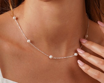 Natural Freshwater Pearl Necklace, Multiple Pearl Necklace, Bridal Necklace, Wedding Necklace, Bridesmaid Gift, Christmas Gift for Her
