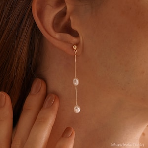 Freshwater Pearl Drop Earrings, Two Pearls Earrings, Minimalist Pearl Earrings, Bridal Earrings, Wedding Earrings, Bridesmaid Gift for Her