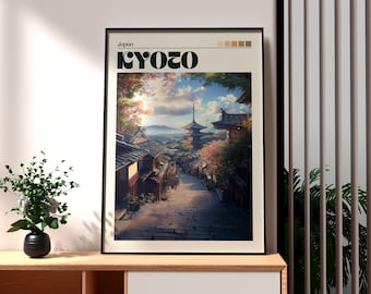 Kyoto Japan Art Print: City Temple Poster, Honshu Island