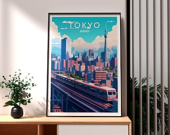 Stampa artistica del paesaggio urbano di Tokyo: poster di viaggio in Giappone