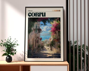 Corfu Island Print: Greece Travel Poster, Coastal Wall Art