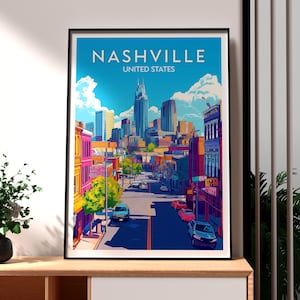 Impresión de Nashville - Arte mural de Tennessee - Póster de un estado de EE. UU. - Póster de música country - Impresión de viajes por EE. UU. - Impresión de la ciudad de Nashville - Póster de Tennessee