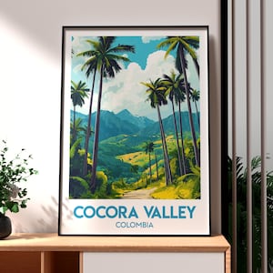 Póster del Valle de Cocora - Arte del Valle de Cocora - Impresión de viaje a Colombia - Arte mural de Colombia - Viajes al Valle de Cocora - Mochilero - Sudamérica