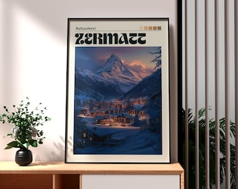 Póster de esquí de Zermatt - Alpes suizos, impresión del Matterhorn