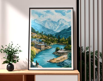 Chitral Pakistan Travel Poster: River Valley Art Print
