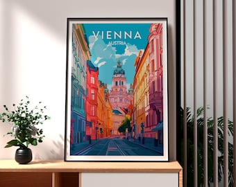 Reisposter Wenen, Oostenrijk: kleurrijke stadsgezichtkunstdruk