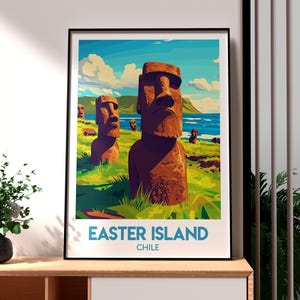 Easter Island Print - Easter Island Art -  Chile Travel Poster - Travel Wall Art - Rapa Nui Poster - Moai Statues Easter Island - Statues