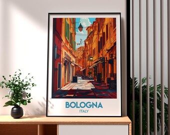 Bologna Italy Travel Poster: Piazza Maggiore Art Print