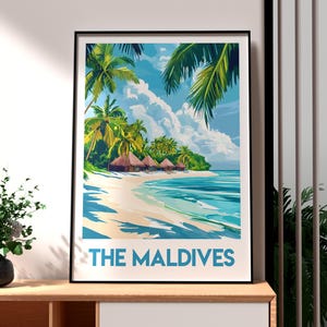 The Maldives Poster - The Maldives Wall Art - The Maldives Beach Art - The Maldives Resort Poster - The Maldives Travel Print - Maldives Hut