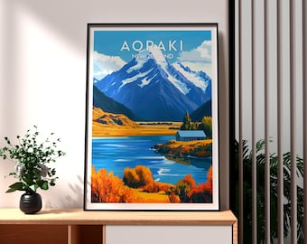 Impresión del Monte Cook en Aoraki: Póster de viaje a Nueva Zelanda