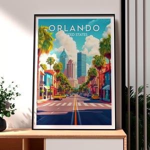 Impresión de viaje de Orlando - Arte mural de Florida - Póster de Orlando - Arte mural del estado de EE. UU. - Póster de Florida - Parque temático de Orlando - Arte de Florida - Orlando