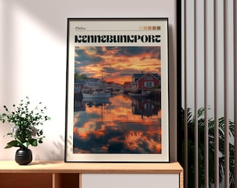 ケネバンクポート（メイン州）のプリント：海岸の夕日を描いたウォールアート