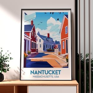 Impresión de Nantucket - Arte mural de Massachusetts - Póster del estado de EE. UU. - Arte mural de EE. UU. - Regalo para viajeros - Impresión de viajes a EE. UU. - Arte mural de Nantucket