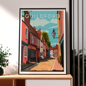Guildford Print - Guildford Wall Art - Guildford England Poster - Travel Wall Art - UK Town Poster - Guildford Art - Surrey Travel Art