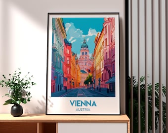 Reisposter Wenen, Oostenrijk: kleurrijke stadsgezichtkunstdruk