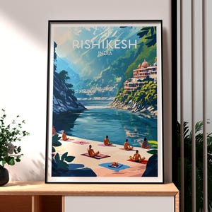 Impresión de viaje a Risihikesh - Arte mural de la India - Arte de la India - Arte de Risihikesh - Póster del río Ganges - Impresión de viaje a la India - Regalo para viajeros - Yoga
