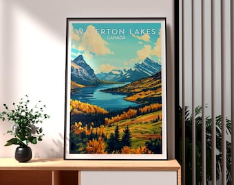 Waterton Lakes National Park Poster: Alberta Canada Travel Art