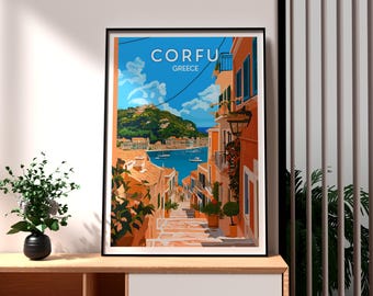 Corfu Island Print: Greece Travel Poster, Coastal Wall Art