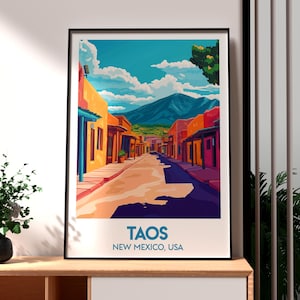 Impresión de Taos - Arte mural de Nuevo México - Póster del estado de Nuevo México - Arte mural de EE. UU. - Regalo para viajeros - Impresión de viajes a EE. UU. - Arte mural de Santa Fe