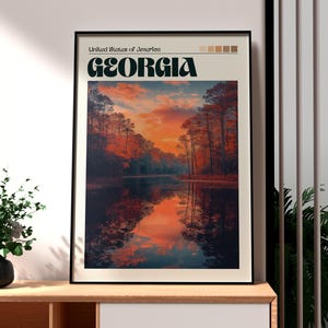 Impresión de Georgia - Arte mural de Georgia - Póster del estado de Georgia - Arte mural de EE. UU. - Regalo para viajeros - Impresión de viaje a EE. UU. - Póster de Georgia de EE. UU.