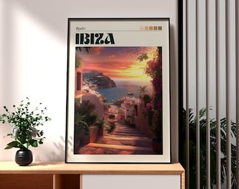 イビサ旅行ポスター：夕日の海景アートプリント