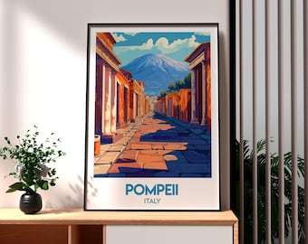 Pompeii Italy Art Print – Travel Poster, Mount Vesuvius