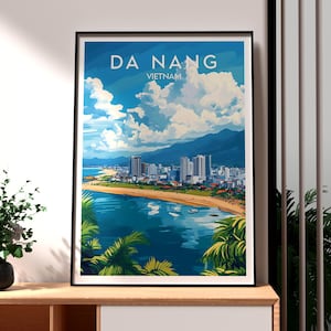 Impression de Da Nang - art mural du Vietnam - affiche de Da Nang - art mural de voyage - affiche de voyage du Vietnam - art côtier du Vietnam - art de la randonnée en Asie du Sud-Est