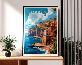 Impressão de Sorrento, Itália: Pôster de viagem da costa de Nápoles e Amalfi
