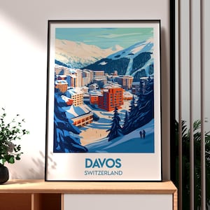 Davos Poster - Swiss Alps Print - Davos Wall Art - Switzerland Poster - Davos Poster - Switzerland Wall Art - Skiing Print Switzerland