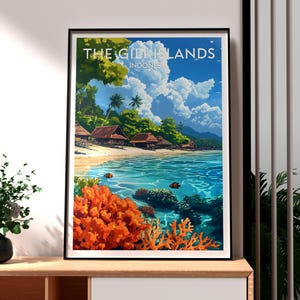 Impression de voyage aux îles Gili - Art mural Bali - Gili T Travel - Art mural de voyage - Poster Les îles Gili - Cadeau pour voyageur - Indonésie