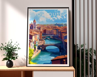 Plakat podróżniczy z Tuluzy, Francja: grafika ścienna z różami La Ville