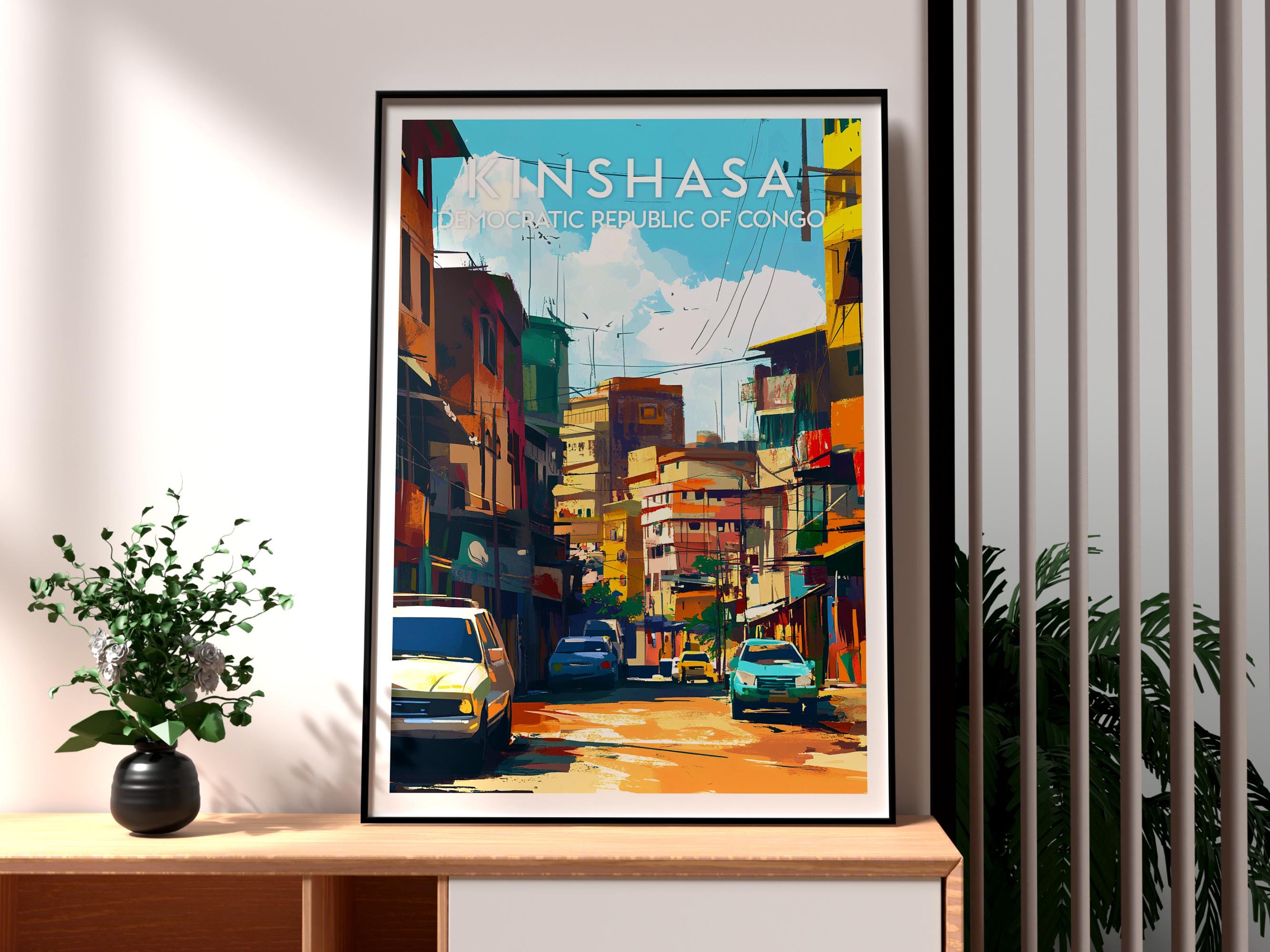 Kinshasa Travel Print - Democratic Republic of Congo Wall Art -  Kinshasa Poster - DRC Travel Wall Art - Africa Poster - Africa City Art