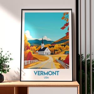 Arte mural de Vermont - Impresión de Vermont - Póster del estado de Vermont - Arte mural de EE. UU. - Regalo para viajeros - Impresión de viaje a EE. UU. - Póster de Burlington, Vermont