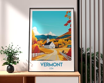 Vermont Travel Poster: Colorful USA Wall Art