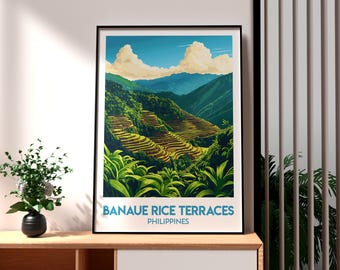 Stampa artistica delle terrazze di riso di Banaue: poster di viaggio nelle Filippine