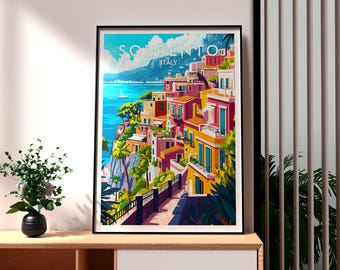 Impressão de Sorrento, Itália: Pôster de viagem da costa de Nápoles e Amalfi