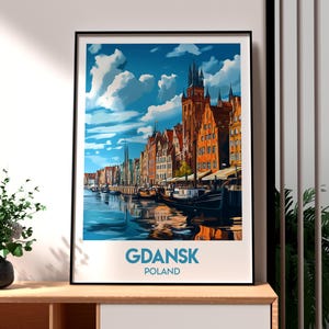 Danzica, Polonia Stampa: Poster di viaggio colorato, Arte murale europea