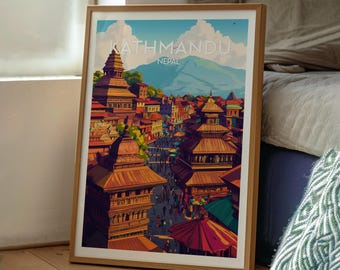 Kathmandu Nepal Art Print: Himalayas Travel Poster
