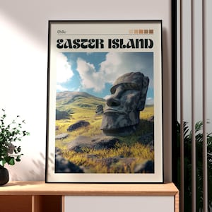 Easter Island Print - Easter Island Art -  Chile Travel Poster - Travel Wall Art - Rapa Nui Poster - Moai Statues Easter Island - Statues