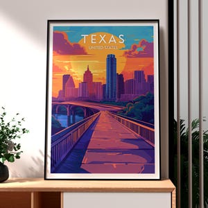Impresión de Texas - Arte mural de Texas - Póster del estado de EE. UU. - Arte mural de EE. UU. - Regalo para viajeros - Impresión de viajes a EE. UU. - Póster de Marfa, Texas - Arte de Texas